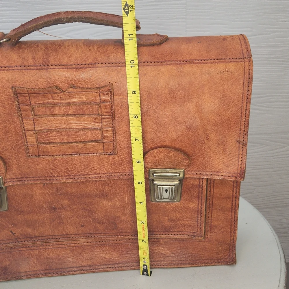 Vintage Brown Leather Briefcase: Handmade Moroccan Travel Bag, 1980s